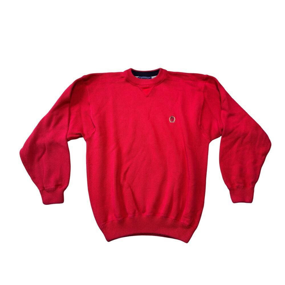 Tommy HIlfiger 100% Cotton Men's Sweater, size Large, Bright Red; Crewneck
